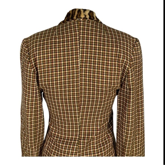 Vintage Finis Retro Y2k Faux Fur Collar Button Front  Blazer Plaid Size 4 - Picture 8 of 12